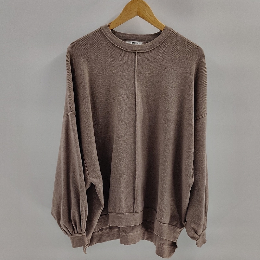 Zenana Top Size Small Medium Oversized Oatmeal Beige Drop Shoulder